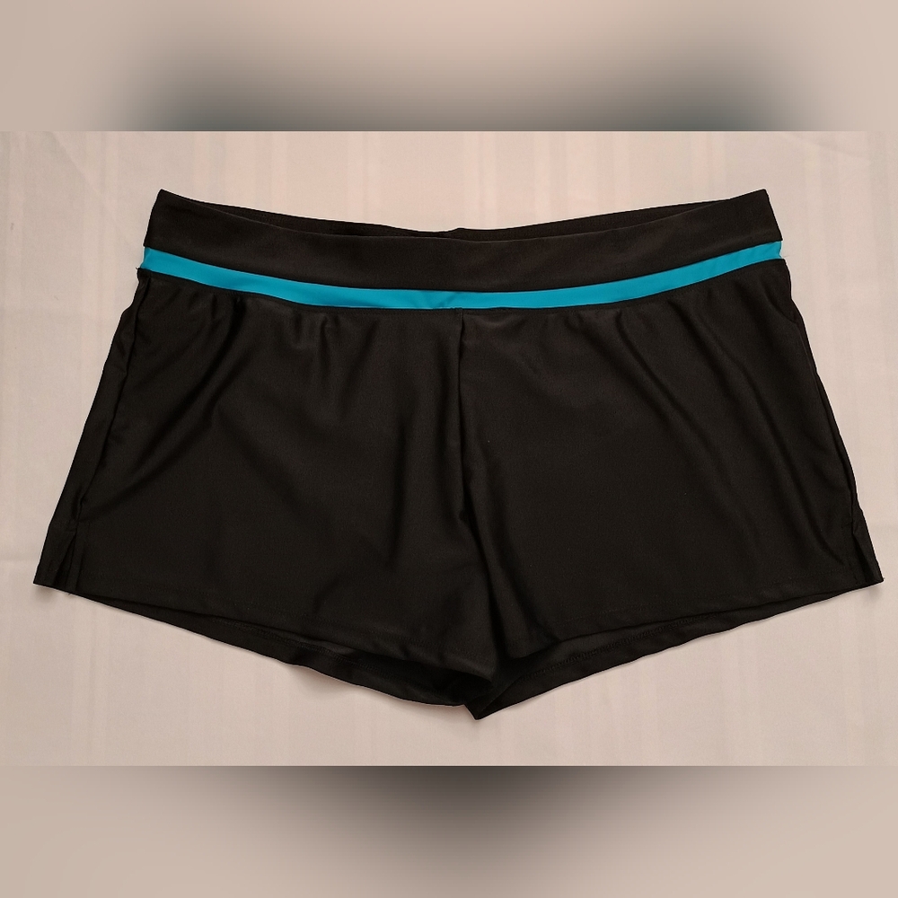 Zero Xposure Swimwear Black Bathing Suit Bottoms Shorts Women XL NWOT Aqua Blue
